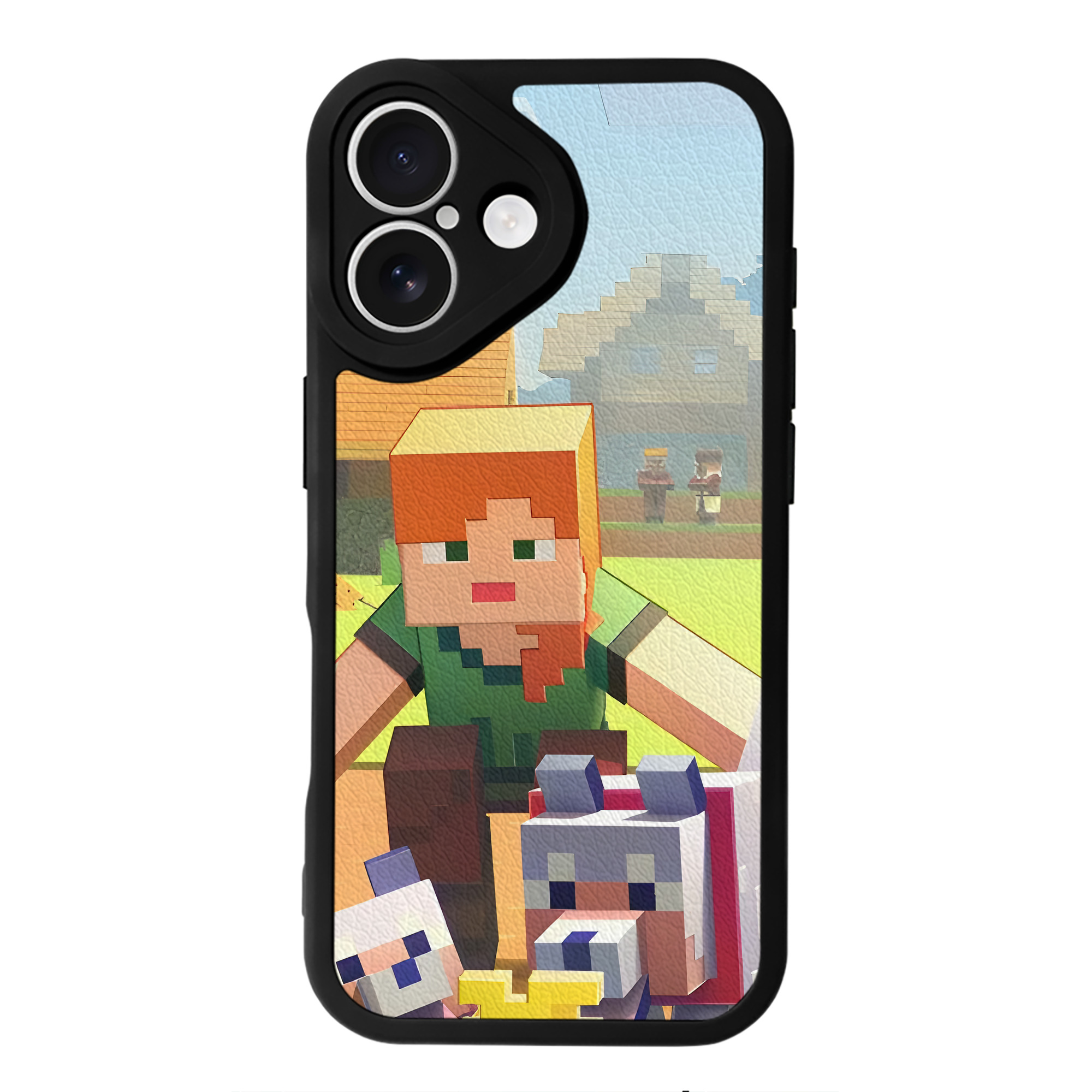（画像用） マインクラフト ブロックの世界 Minecraft MC Block world 【iPhone 16シリーズ対応】シリコンスマホケース（レザー調） 材質：シリコン